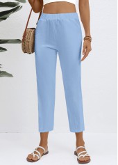 Elastic Waist High Waisted Light Blue Pants