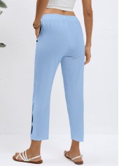 Elastic Waist High Waisted Light Blue Pants