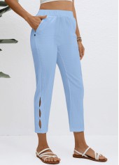 Elastic Waist High Waisted Light Blue Pants