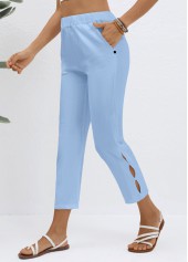 Elastic Waist High Waisted Light Blue Pants
