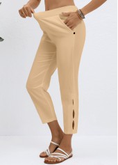 Elastic Waist High Waisted Light Coffee Pants