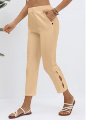 Elastic Waist High Waisted Light Coffee Pants