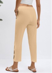 Elastic Waist High Waisted Light Coffee Pants