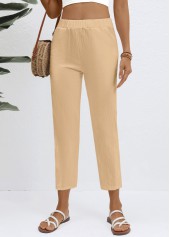 Elastic Waist High Waisted Light Coffee Pants