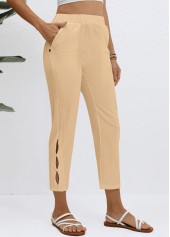 Elastic Waist High Waisted Light Coffee Pants