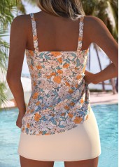 Mid Waisted Beige Floral Print Tankini Set
