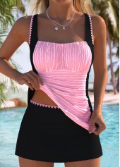 Mid Waisted Jacquard Light Pink Tankini Set