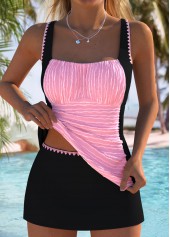 Mid Waisted Jacquard Light Pink Tankini Set