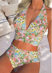 Mid Waisted Random Floral Print Two Piece Bikini Set