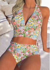 Mid Waisted Random Floral Print Two Piece Bikini Set