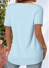 Jacquard Light Blue Short Sleeve Heart Collar T Shirt