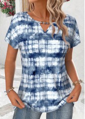 Tie Dye Print Cut Out Dusty Blue T Shirt