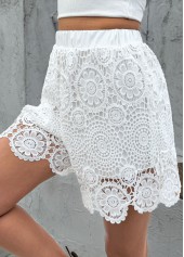 White Straight Leg Elastic Waist High Waisted Shorts