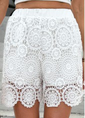 White Straight Leg Elastic Waist High Waisted Shorts