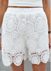 White Straight Leg Elastic Waist High Waisted Shorts
