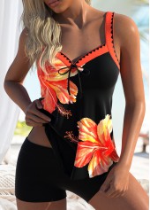Floral Print Orange V-Neck Tankini Top-No Bottom