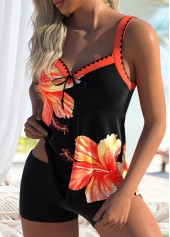 Floral Print Orange V-Neck Tankini Top-No Bottom