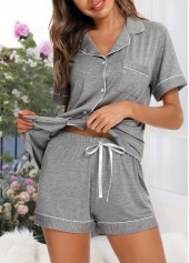 Turn Down Collar Light Grey Lounge Top and Shorts