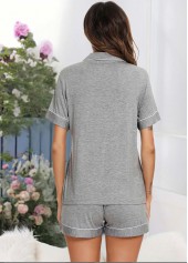 Turn Down Collar Light Grey Lounge Top and Shorts