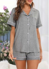 Turn Down Collar Light Grey Lounge Top and Shorts