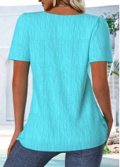 Short Sleeve Square Neck Cyan T Shirt