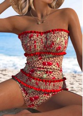 Mid Waisted Leopard Two Piece Red Tankini Set
