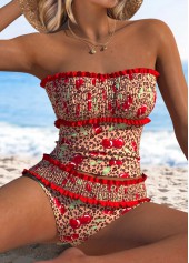Mid Waisted Leopard Two Piece Red Tankini Set