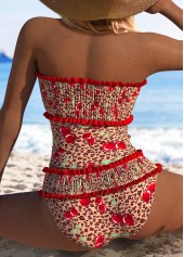 Mid Waisted Leopard Two Piece Red Tankini Set