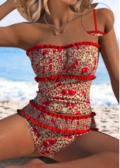 Mid Waisted Leopard Two Piece Red Tankini Set