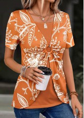 Plants Print Orange T Shirt