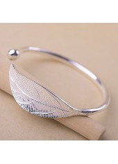 Silver Color Leaf Metal Material Bangle