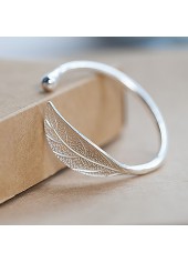 Silver Color Leaf Metal Material Bangle