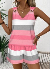 Striped Eyelet Pink Sleeveless V Neck Tank Top
