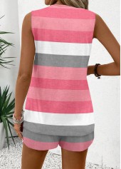 Striped Eyelet Pink Sleeveless V Neck Tank Top