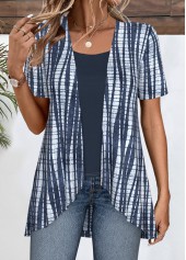 Plus Size Navy Patchwork Fake Two Piece Twinset