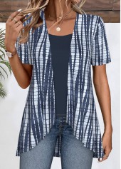 Plus Size Navy Patchwork Fake Two Piece Twinset