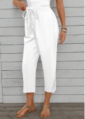Straight Leg Elastic Waist High Waisted White Pants