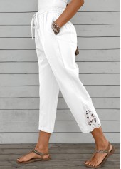 Straight Leg Elastic Waist High Waisted White Pants
