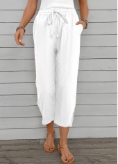 Straight Leg Elastic Waist High Waisted White Pants