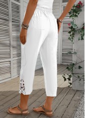 Straight Leg Elastic Waist High Waisted White Pants