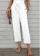 Straight Leg Elastic Waist High Waisted White Pants