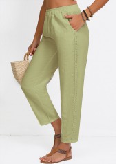Sage Green Straight Leg Elastic Waist High Waisted Pants