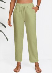 Sage Green Straight Leg Elastic Waist High Waisted Pants