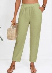 Sage Green Straight Leg Elastic Waist High Waisted Pants