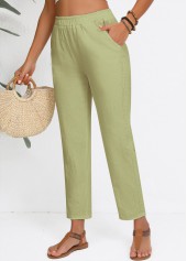 Sage Green Straight Leg Elastic Waist High Waisted Pants