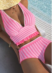 Mid Waisted Criss Cross Pink Bikini Set