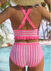 Mid Waisted Criss Cross Pink Bikini Set