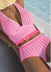 Mid Waisted Criss Cross Pink Bikini Set
