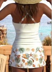 Mid Waisted Marine Life Print Criss Cross Tankini Set