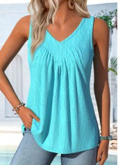 Sleeveless V Neck Cyan Tank Top